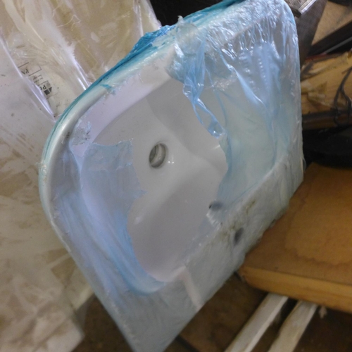 2219 - Cloakroom sink with unused plastic loft hatch * This lot is subject to VAT