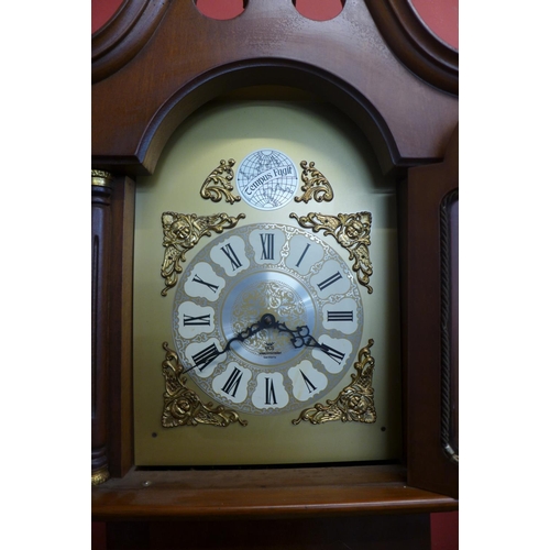 118 - A German mahogany triple weight longcase clock, a/f