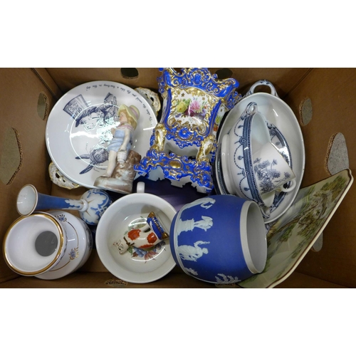 1201 - A German porcelain vase, a/f, a Wedgwood Jasper biscuit barrel and other china **PLEASE NOTE THIS LO... 