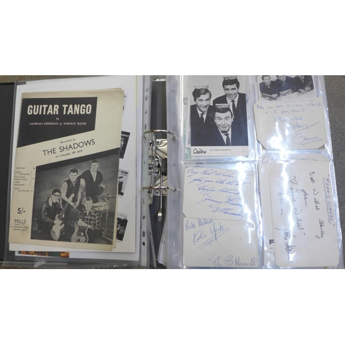 675 - An album of 1950's and 1960's autographs, some from bands before they were famous, approximately 100... 