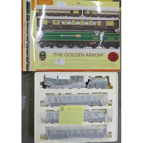 680 - A Hornby 'The Golden Arrow' BR 4-6-2 Battle of Britain Class locomotive, boxed (R2369)