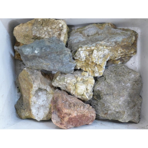 695 - A collection of mineral samples and fossils, many labelled and identified, (4 boxes)