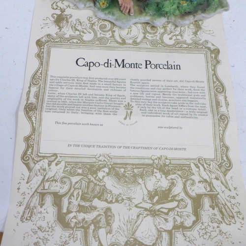 708 - A Capodimonte figure, Tramp on Bench, signed with certificate