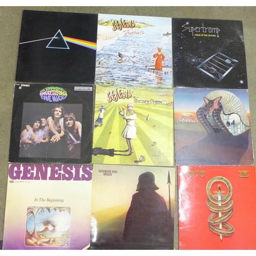 711 - A collection of twelve LP records, Genesis, Pink Floyd, Supertramp, The Nice, Yes, Wishbone Ash, etc... 