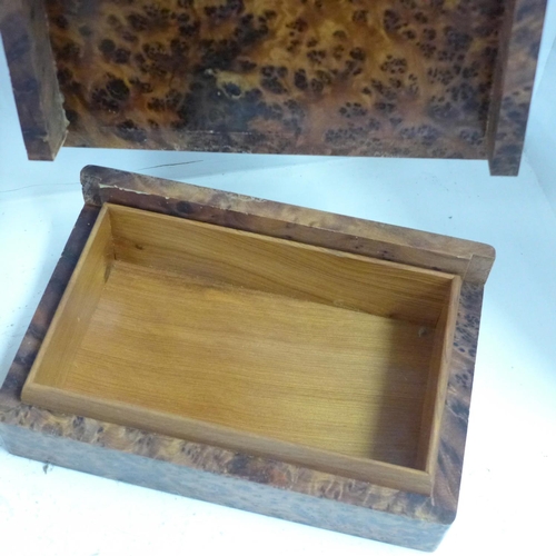 714 - Five Thuya wood trinket boxes including one with marquetry top, one a/f