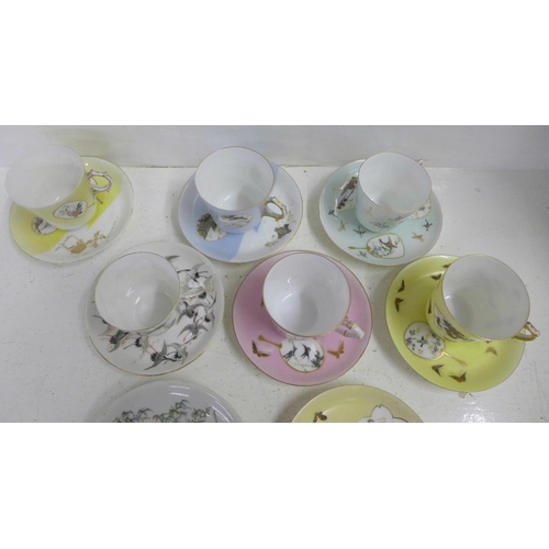 742 - Six oriental cups and saucers and a plate