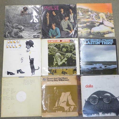 770 - Eleven vinyl LP records, rock, psychedelic, blues including St. Steven, Pulse, Led Zeppelin, Amon Du... 