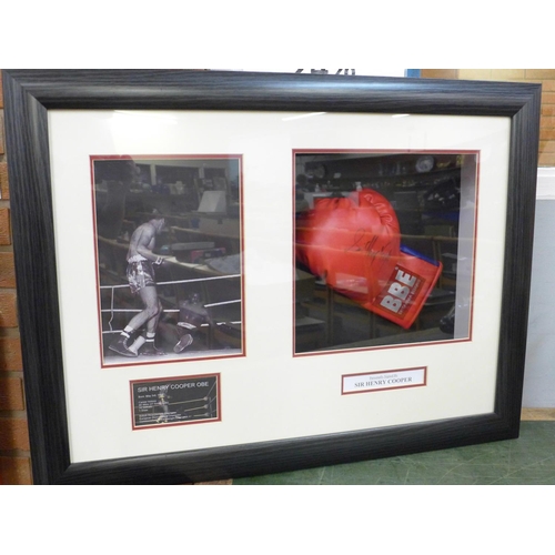 814 - Sir Henry Cooper, framed boxing glove, signed, with certificate of authenticity