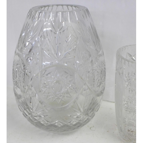 816 - Two lead crystal glass vases, tallest 29cm