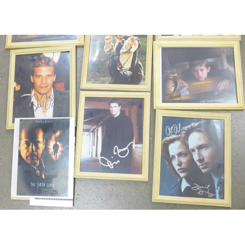 824 - A collection of signed photographs and film cells, including The Sixth Sense, Bruce Willis, X-Files,... 