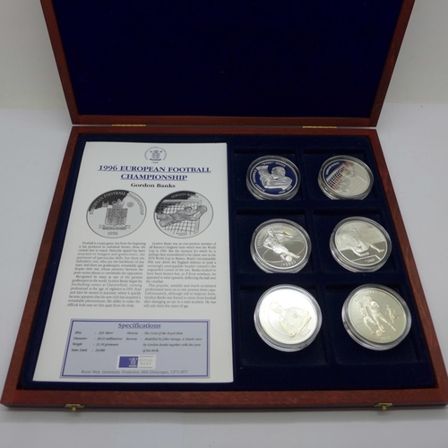 857 - The Royal Mint, 1996 European Football Championship, six 925 silver 1oz. coins, each depicting Engla... 