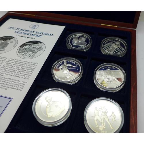 857 - The Royal Mint, 1996 European Football Championship, six 925 silver 1oz. coins, each depicting Engla... 