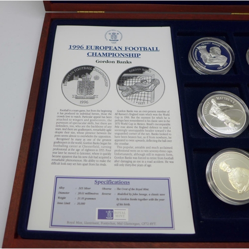 857 - The Royal Mint, 1996 European Football Championship, six 925 silver 1oz. coins, each depicting Engla... 