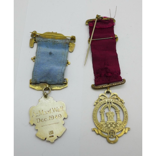 873 - A silver and enamel Masonic medal and one other silver lodge medal, total weight 63g