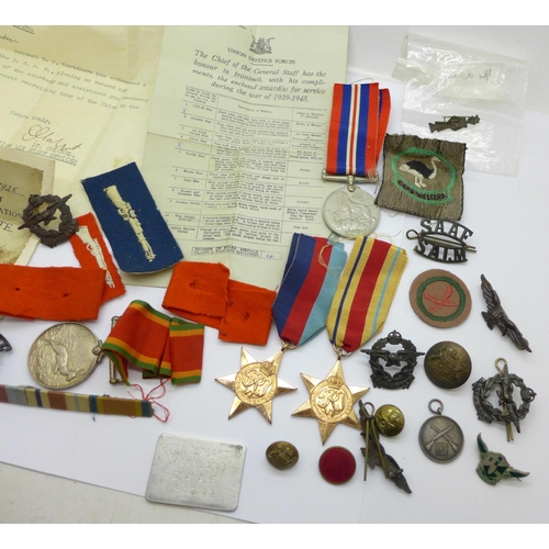 875 - Four WWII medals to 97803 R.B. Davidson, a Boy Scout Marksman Proficiency Certificate to Robert Davi... 