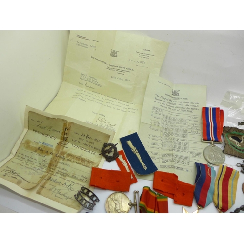 875 - Four WWII medals to 97803 R.B. Davidson, a Boy Scout Marksman Proficiency Certificate to Robert Davi... 