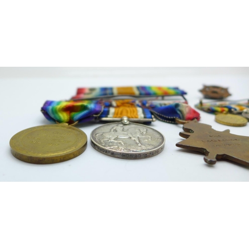 883 - A trio of WWI medals, to 8094 Lance Cpl. A. Dench 1/West Yorkshire Regt including 1914 Mons Star wit... 