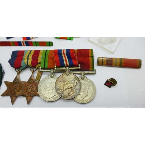 885 - Five WWII medals to C277266 J.F. Sequera, including Africa Star with clasp, two medal bars with '8' ... 