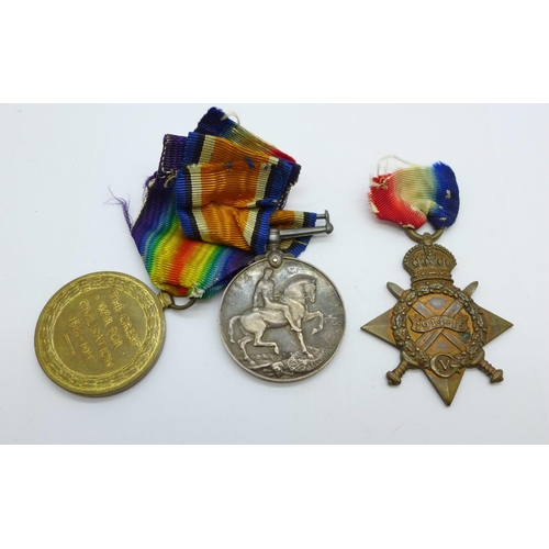 896 - A trio of WWI medals to S-2199 Sjt. J. Ormiston, Gordons, the Star marked Cpl. and Gord. Highrs.