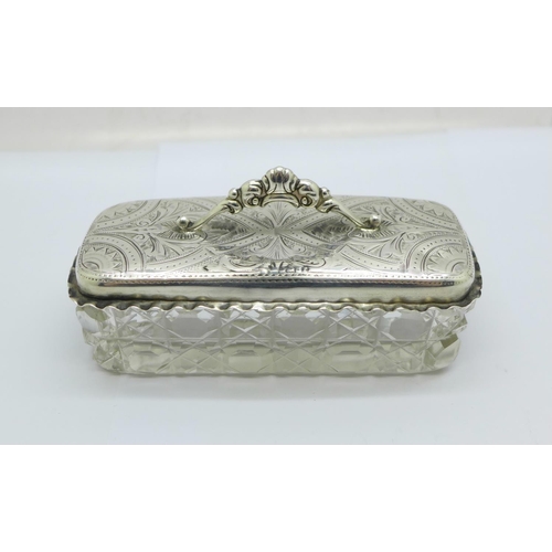 907 - A silver topped cut glass trinket jar, Birmingham 1905