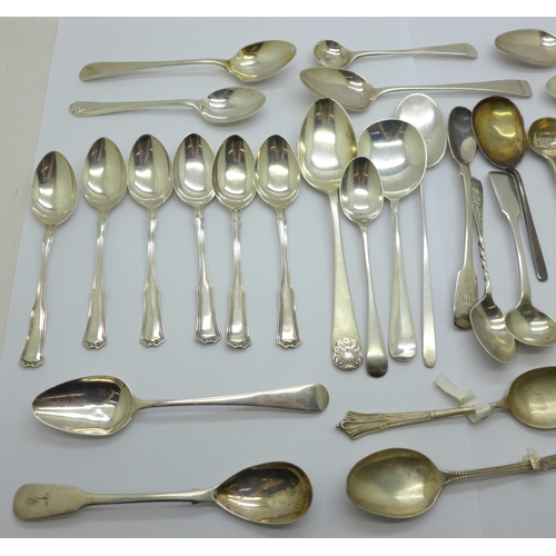 935 - A collection of silver spoons including a set of six teaspoons and 19th Century, 392g