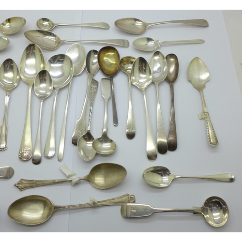 935 - A collection of silver spoons including a set of six teaspoons and 19th Century, 392g