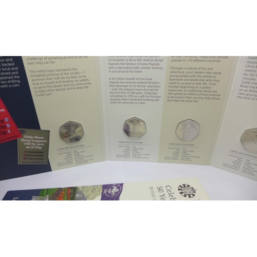 959 - The Royal Mint, Celebrating 50 Years of the 50p, Treasure for Life, 2019, five coins including The K... 