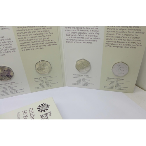 959 - The Royal Mint, Celebrating 50 Years of the 50p, Treasure for Life, 2019, five coins including The K... 