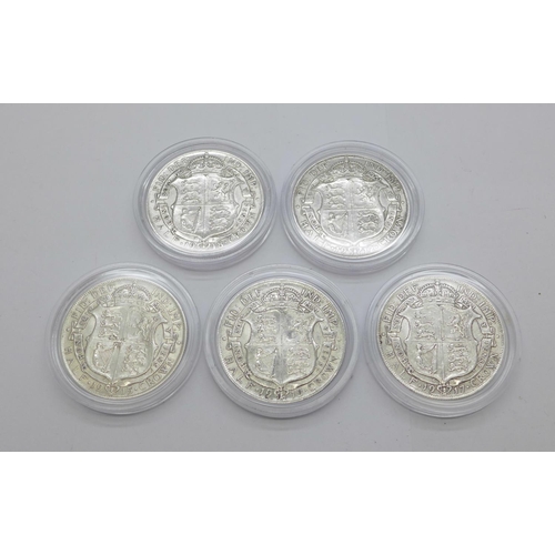 974 - Five George V half crowns, 1912, 1915, 1917, 1918 and 1919