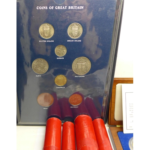 984 - A collection of coins, 24 £1 coins, The Coin of Homer, with certificate, four tubes of coins, Penny,... 