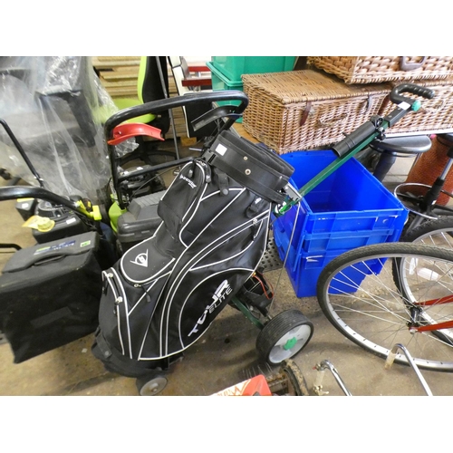 2371 - Hillbilly electric golf trolley & charger with unused Dunlop bag - W