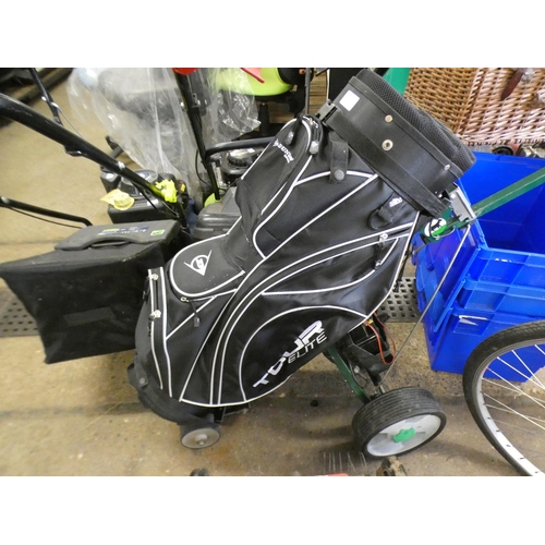2371 - Hillbilly electric golf trolley & charger with unused Dunlop bag - W