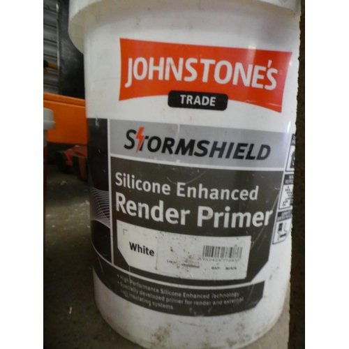 2416 - Pot of Cuprinol Harvest Brown - part used - approx. 3ltr, white Johnstones silicone render primer - ... 