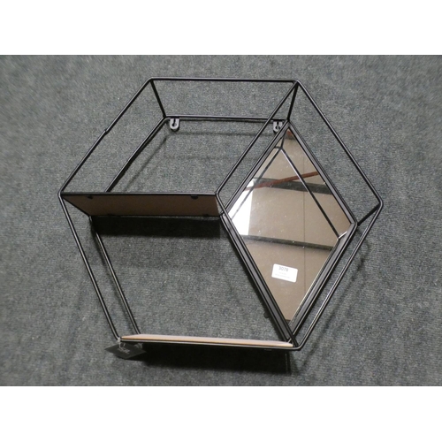 3078 - Hexagonal wall hanging with mirror and two shelves (40cm x 46cm) * This lot is subject to VAT