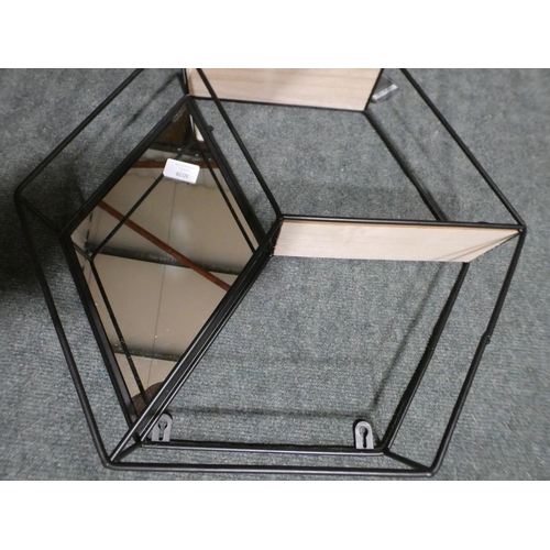 3078 - Hexagonal wall hanging with mirror and two shelves (40cm x 46cm) * This lot is subject to VAT