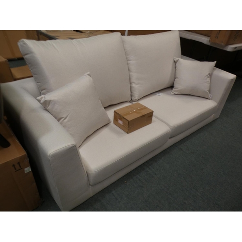 3148 - White fabric three seater sofa * This lot is subject to VAT