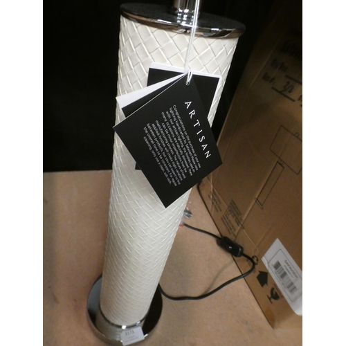 3173 - Pair of woven white leather effect table lamps * This lot is subject to VAT