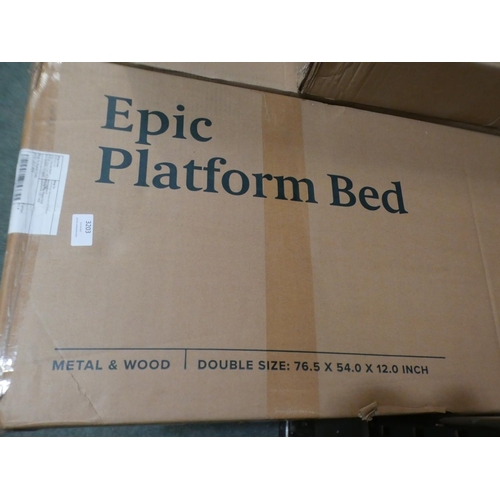 3203 - Metal and wood double platform bed * This lot is subject to VAT