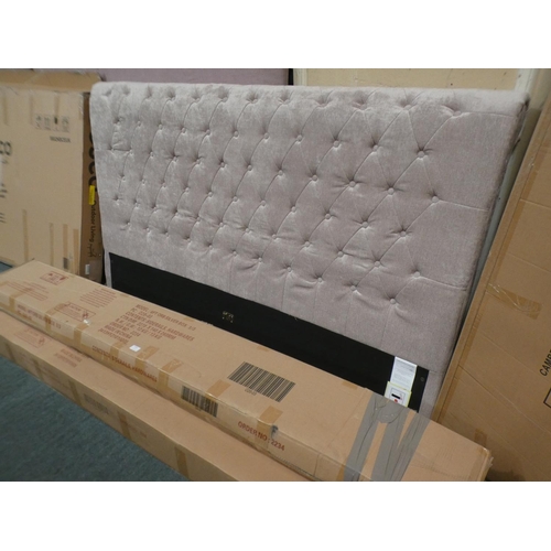 3206 - Orb beige fabric buttoned superking bedframe and headboard * This lot is subject to VAT