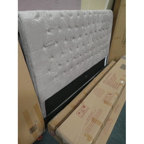 3206 - Orb beige fabric buttoned superking bedframe and headboard * This lot is subject to VAT