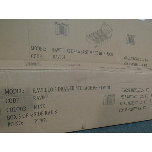 3208 - Ravello two drawer mink fabric buttoned kingsize storage bedframe and headboard * This lot is subjec... 