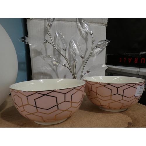 3221 - A four-light ceiling light and two pink ceramic bowls * this lot is subject to VAT