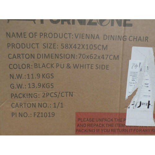 3128 - Pair of Vienna black and white upholstered Pu dining chairs * This lot is subject to VAT