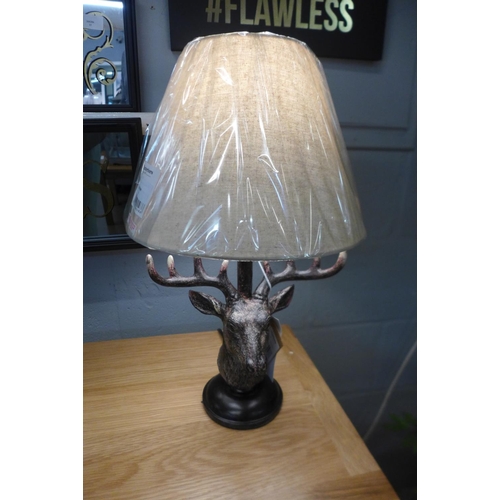 1504 - A stag head lamp with linen shade, 48cms (2069419)   #