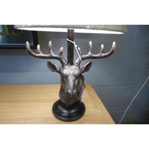 1504 - A stag head lamp with linen shade, 48cms (2069419)   #