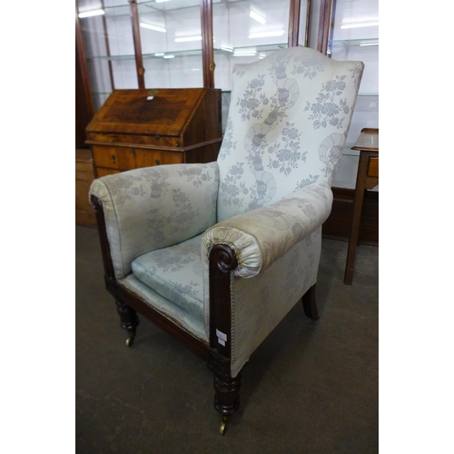 122e - A William IV mahogany and fabric upholstered library armchair