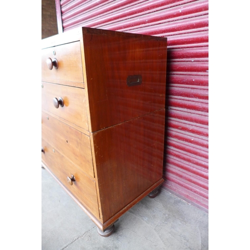 126b - A 19th Century teak military campaign chest of drawers