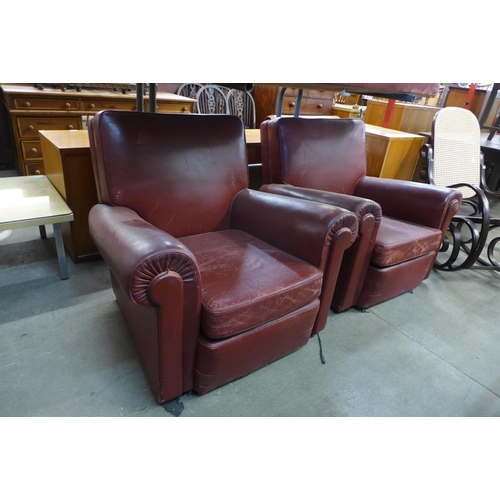 178 - A pair of Art Deco red leather armchairs