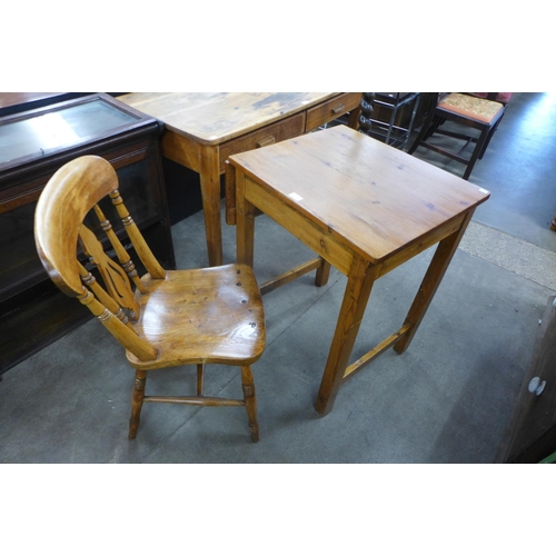 185 - A pine drop-leaf table and an elm and beech chair