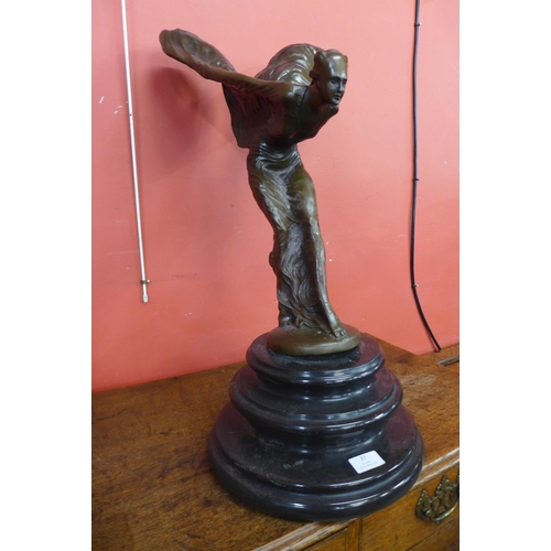 37 - A bronze Spirit of Ecstasy, on black marble socle